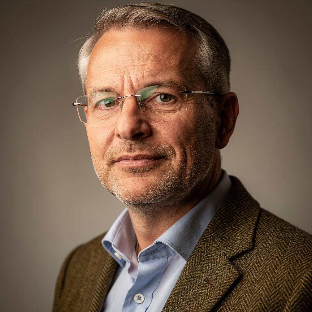 Studio portrait of a Dutch male freelance interviewer and author